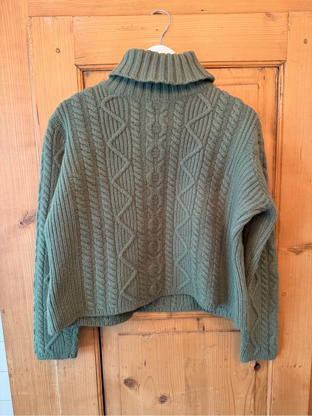 Cozy Olive Green Cable Knit Turtleneck Sweater